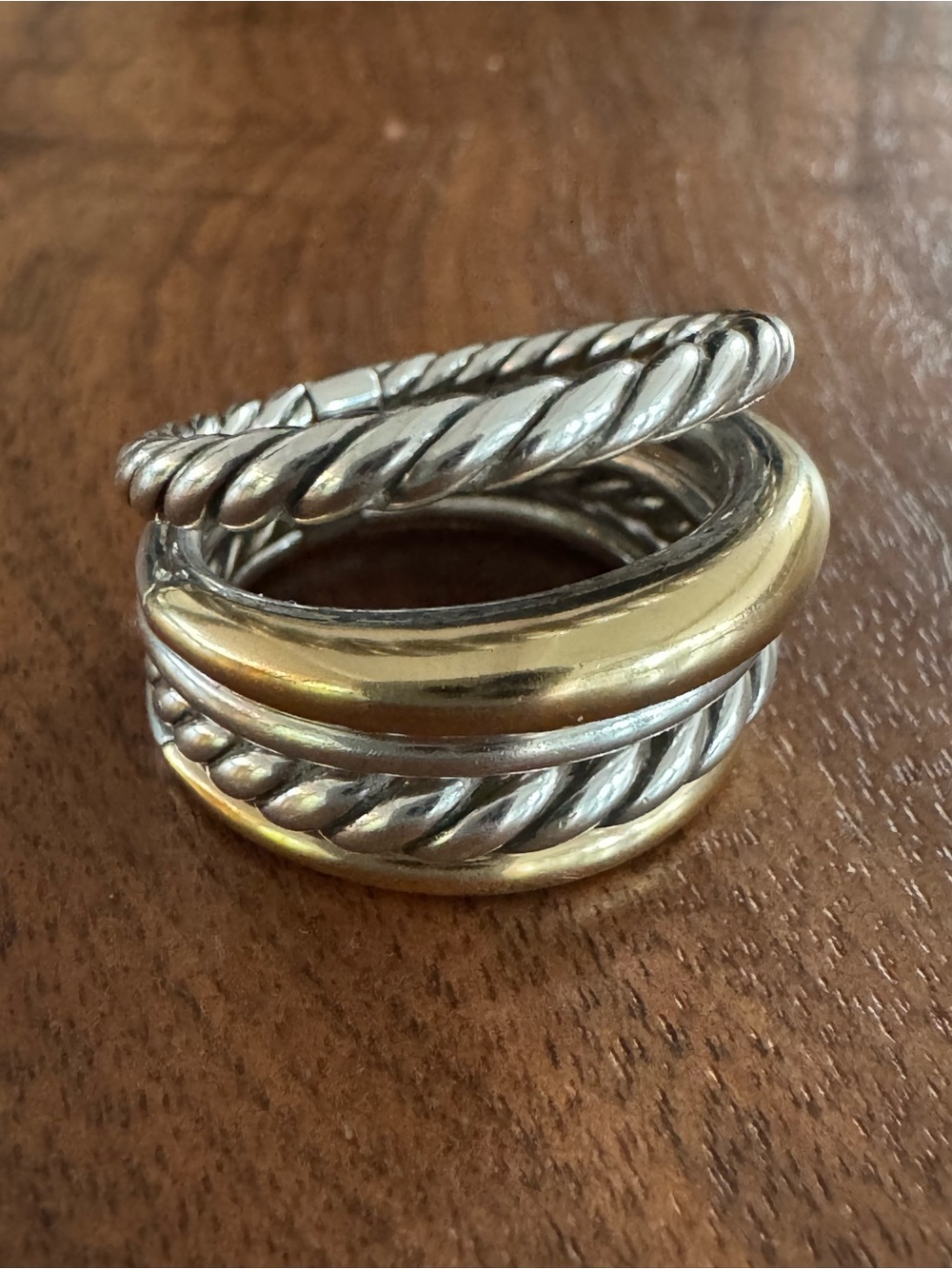 David Yurman Crossover Five-Row Ring in Sterling Silver with 14K Yellow Gold - Picture 10 of 12